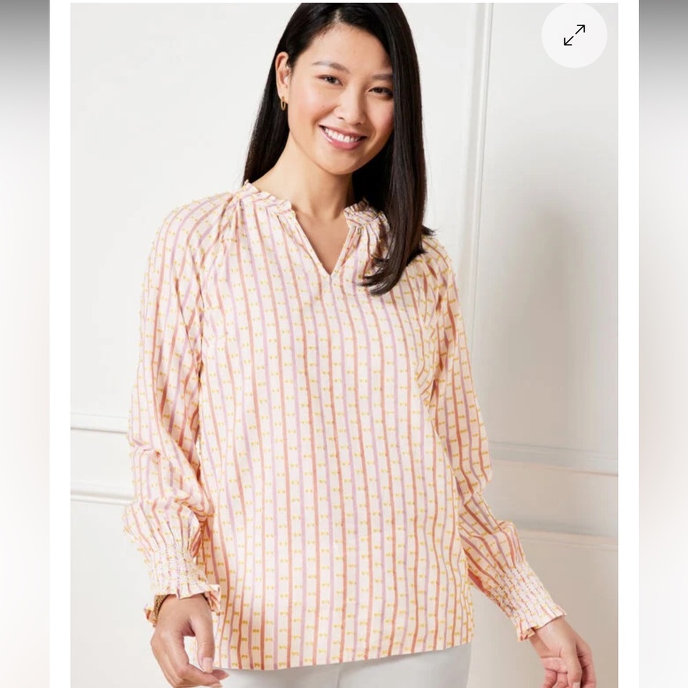 TALBOTS JACQUARD STRIPE SMOCKED CUFF BLOUSE Sz XXl